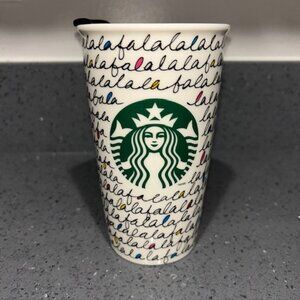 Starbucks Fa La La Holiday 2011 Travel Tumbler Coffee Mug 12 Oz. Ceramic